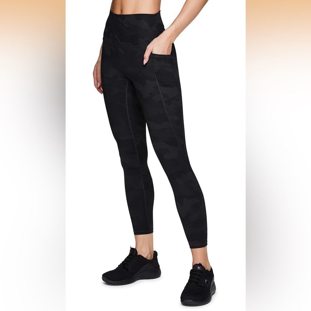 Large RBX Ankle Length Athletic Running Workout Leggings camo black pockets